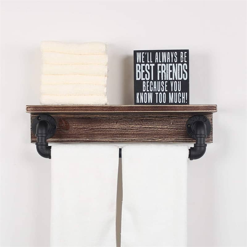 Rustic Wall Shelf with Towel Bar - 3.9"D x 19.7"W x 5.9"H