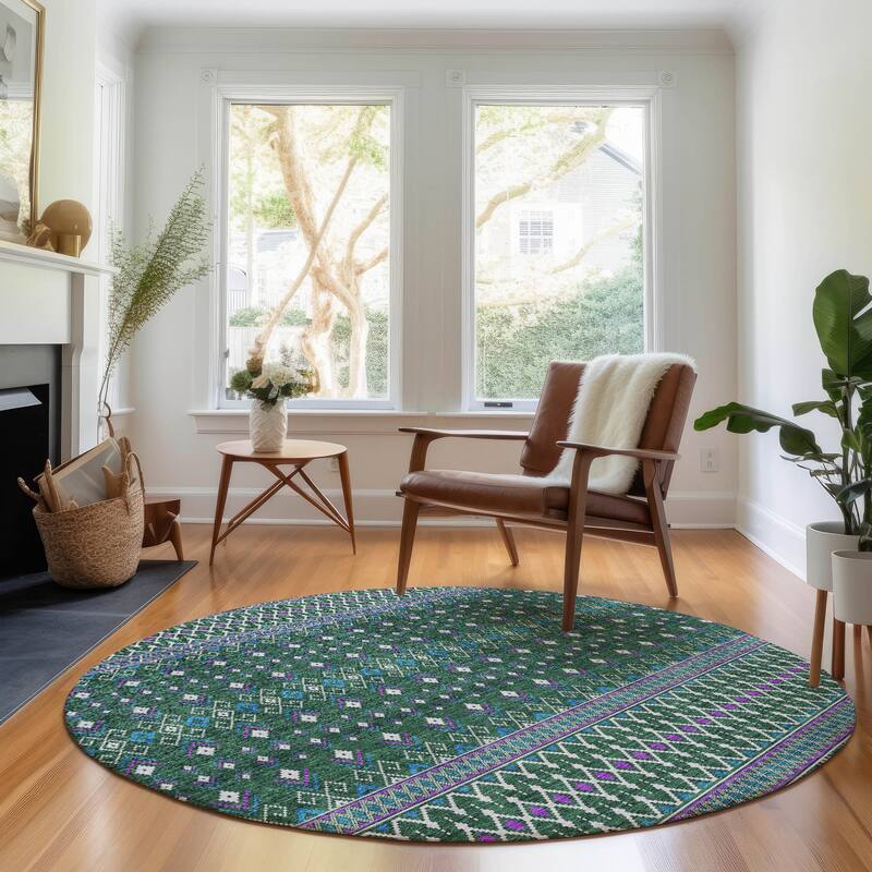 Premium Washable Super Soft Boho Moroccan Mayfield Rug - Green - 8' x 8' - Round