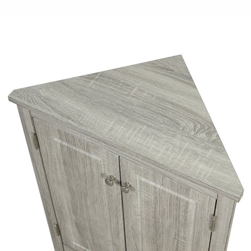 32" Wood 2-door Bathroom Corner Cabinet with Adjustable Shelves