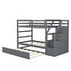 preview thumbnail 4 of 10, Wood Bunk Bed with Twin Trundle and 3 Storage Stairs, Grey
