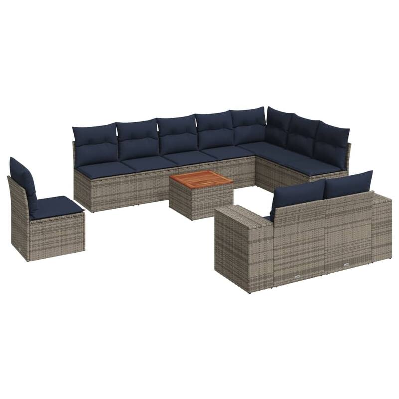 vidaXL Patio Sofa Set with Cushions Outdoor Furniture 11 Piece Poly Rattan - 24.4x 24.4x 27.2