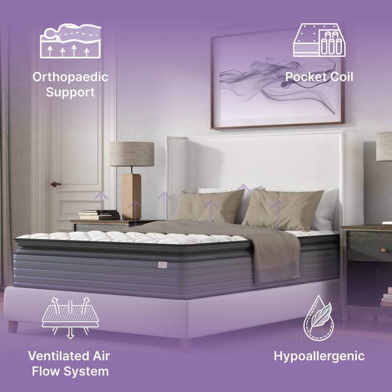 Isabella 14 Inch Queen Hybrid Pillow Top Mattress, CertiPUR-US Certified
