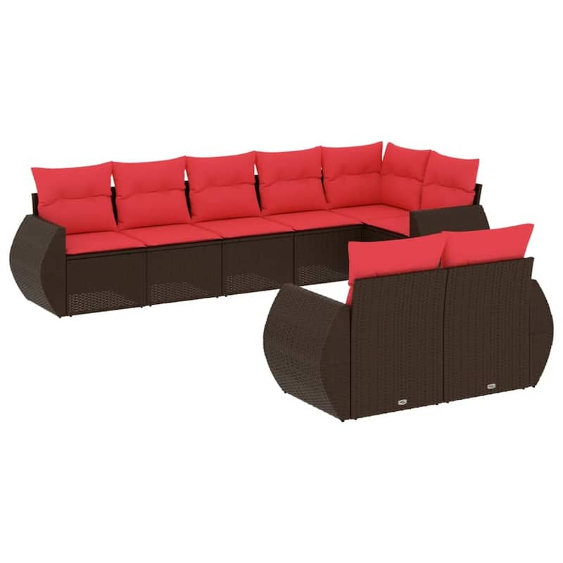 vidaXL 8 Piece Patio Sofa Set with Cushions Grey Poly Rattan - 24.4" x 24.4" x 27.2"