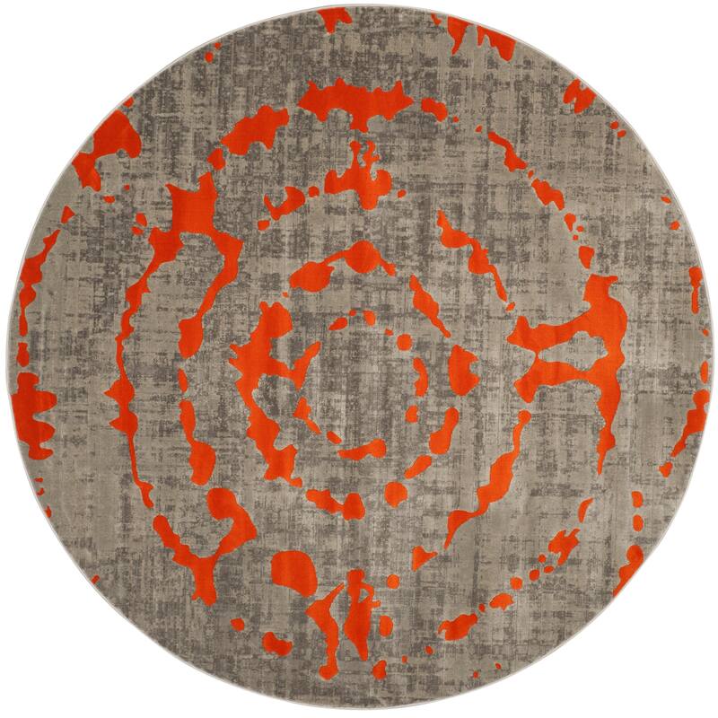 SAFAVIEH Porcello Gioconda Modern Rug - 5'1" Round - Light Grey/Orange