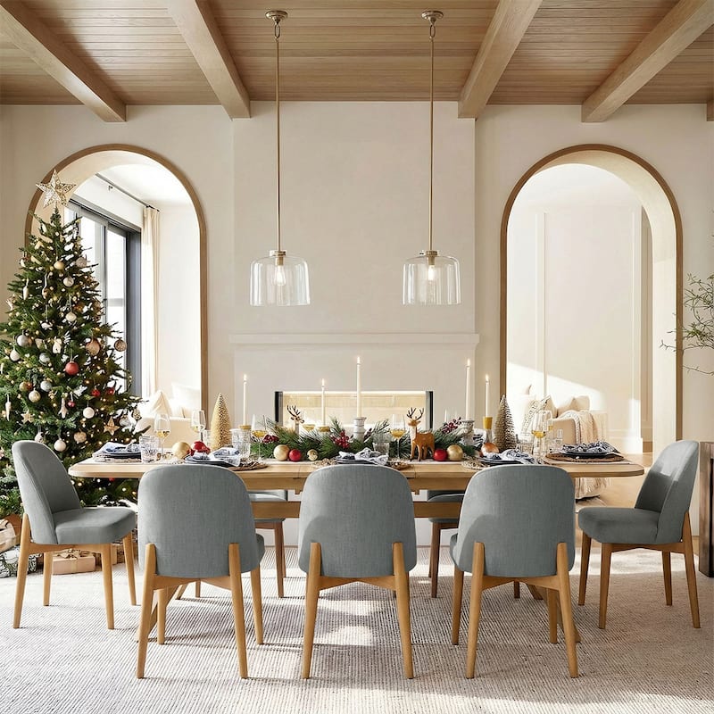 Linen Upholstered Dining Chairs With Solid Wood Legs (Set of 8) - Grey