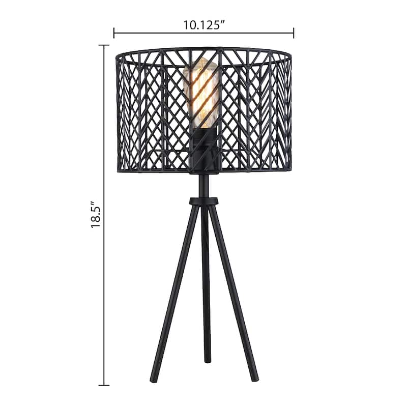 Roisin River of Goods Black Metal Cage-Shade 18.5-Inch Tripod-Base Accent Lamp - 10.125" x 10.125" x 18.5"