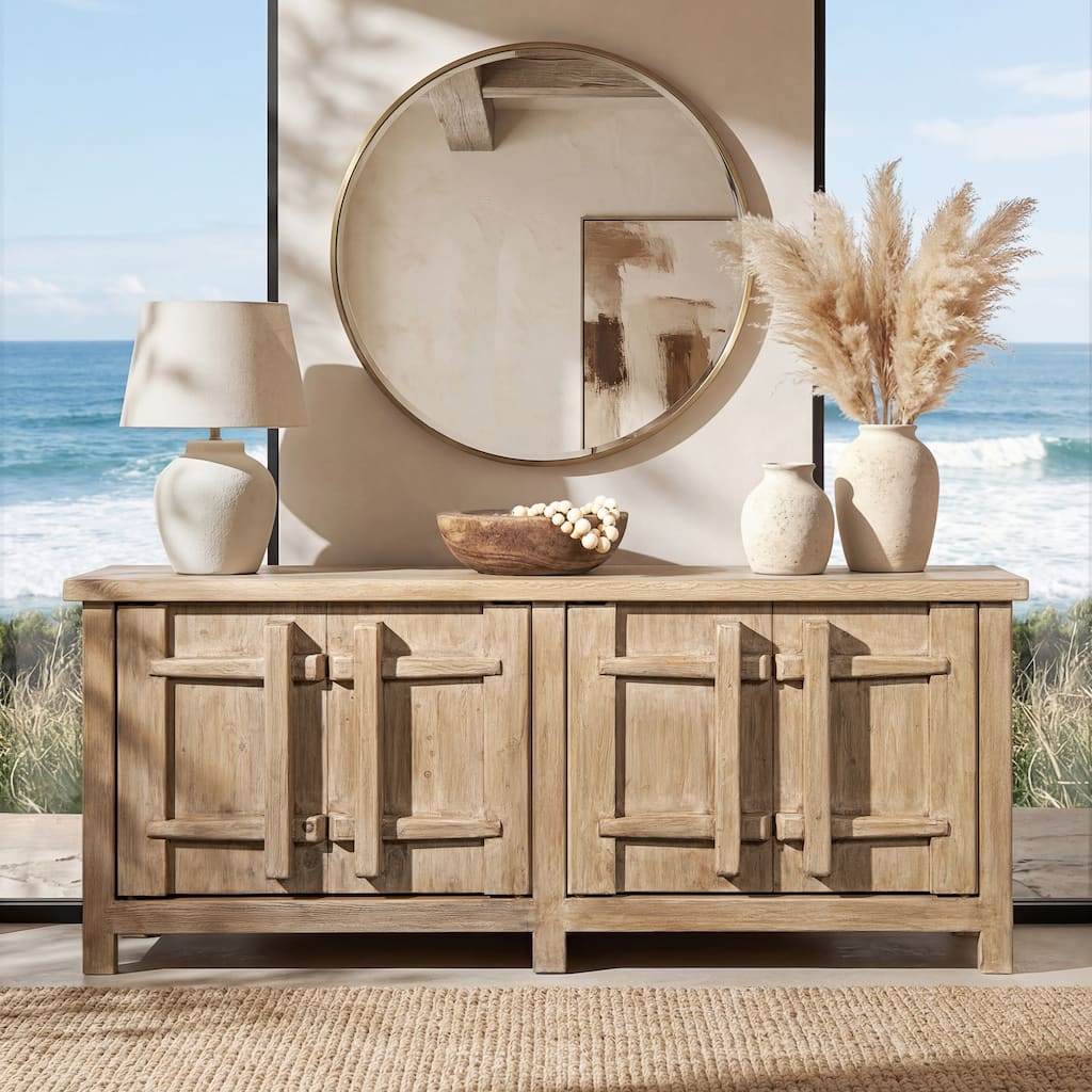 Jennifer Taylor Home Rowan 91" Reclaimed Elm 4-Door Crossbar Sideboard Cabinet