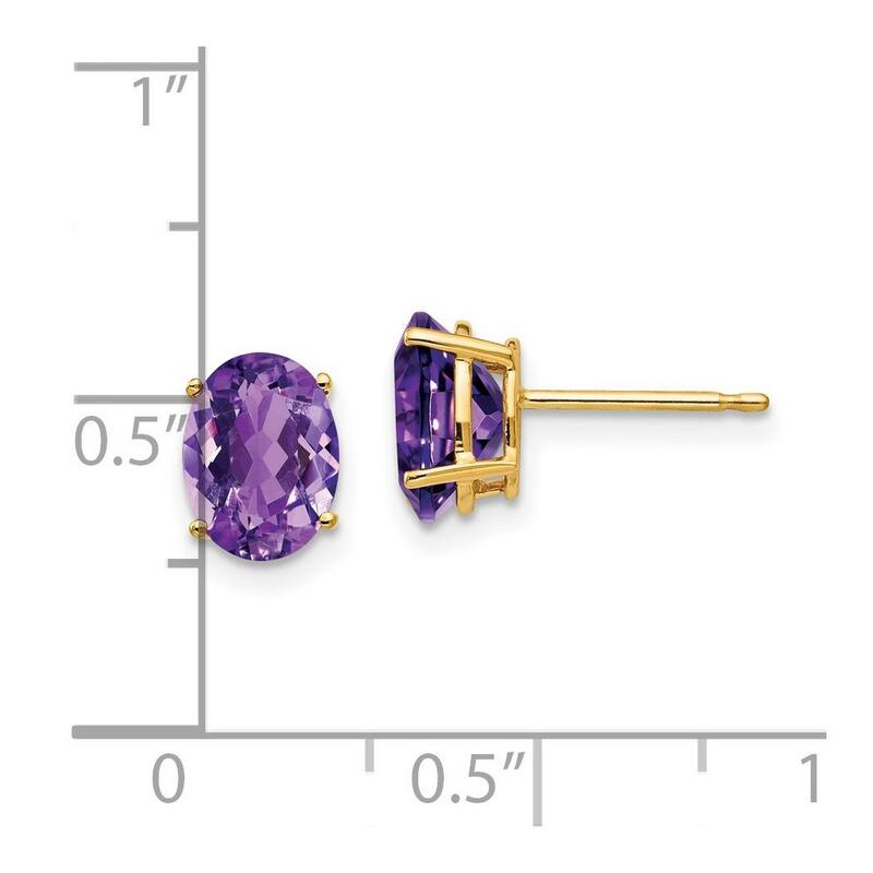 Curata 14k Yellow Gold 8x6mm Oval Amethyst Earrings