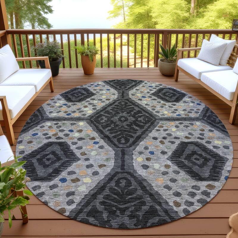 Machine Washable Indoor/ Outdoor Global Nipsey Chantille Rug - Charcoal - 8' x 8'