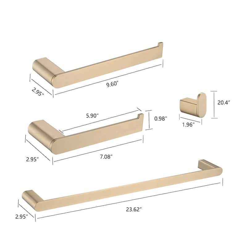 4 Piece Bathroom Hardware Set Wall Mount Bathroom Accessories Brushed Gold Towel Rack Holder Bar Set Stainless Steel Fixtures