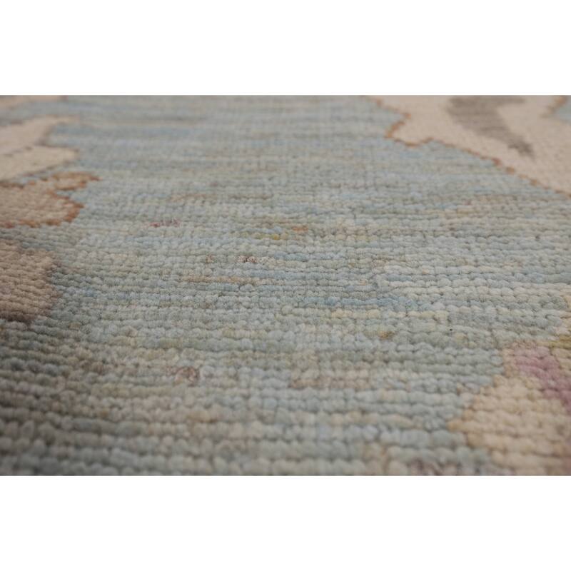 Light Blue Oushak Area Rug Hand-Knotted Vegetable Dye Wool Carpet - 9'1"x 12'2"
