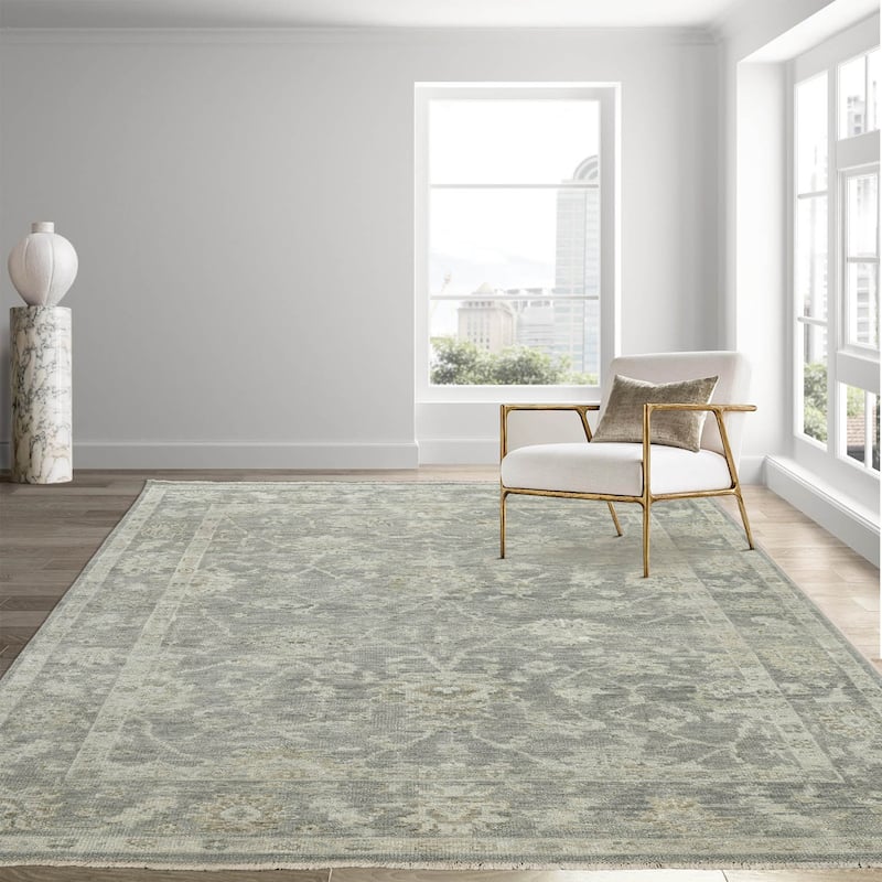 Hand Knotted Turkish Oushak Gray Wool Traditional Oriental Area Rug
