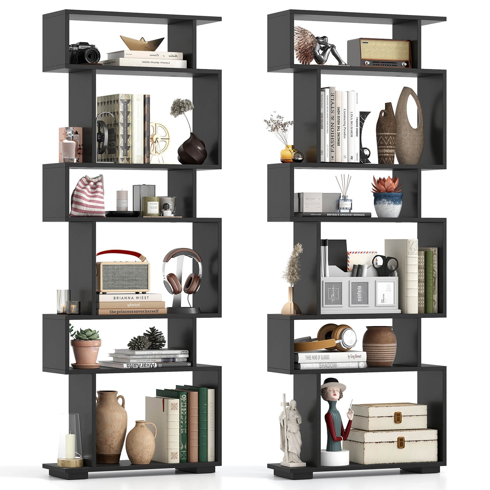 Costway 2 PCS Bookcase 6-Tier Bookshelf with Anti-Tipping Kit - See Details