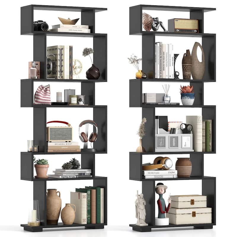 Costway 2 PCS Bookcase 6-Tier Bookshelf with Anti-Tipping Kit - See Details - Black