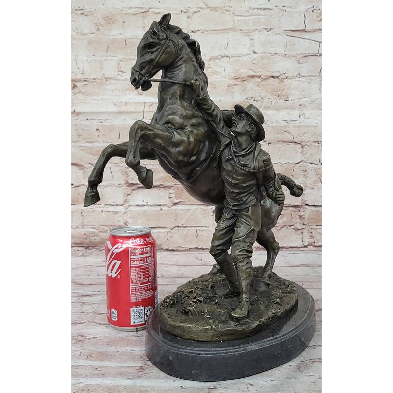 Bronze Sculpture Of Cowboy Taming A Rearing Horse – Western Art