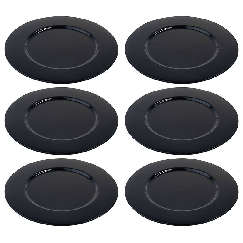 Majestic gifts Inc. Glass Charger-Plates - Black-12.5" Diameter - Set/6 - 12.5"