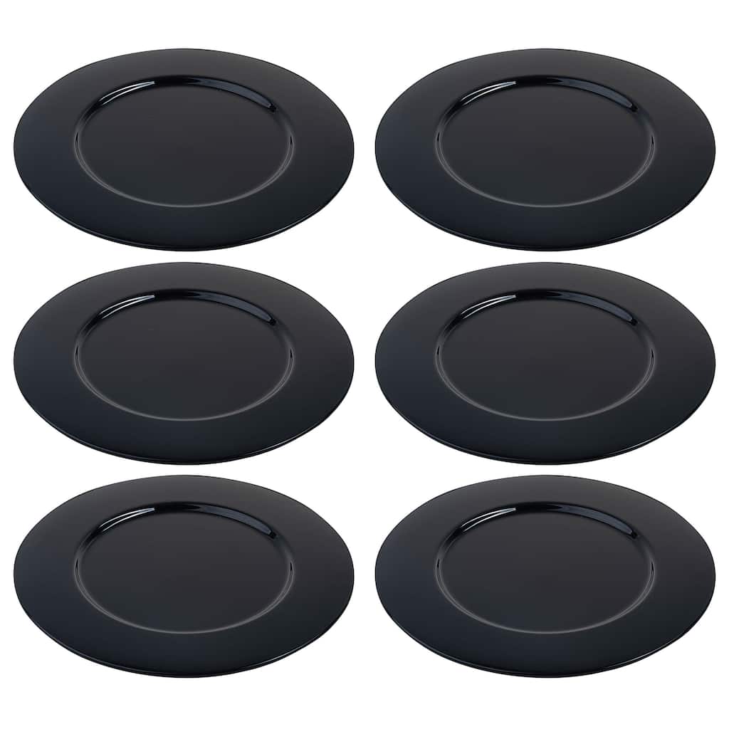 Majestic gifts Inc. Glass Charger-Plates - Black-12.5" Diameter - Set/6 - 12.5"