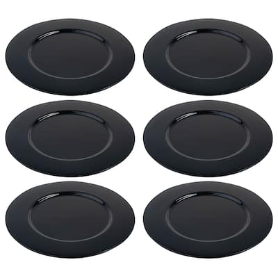Majestic gifts Inc. Glass Charger-Plates - Black-12.5" Diameter - Set/6 - 12.5"