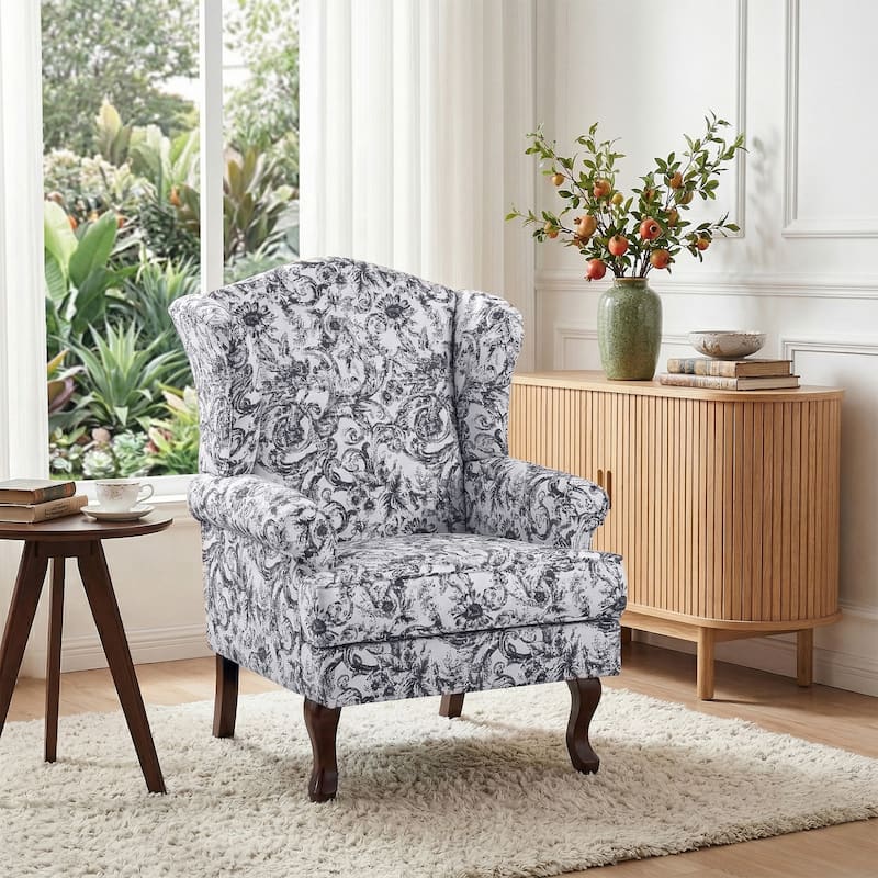 Elegant Living Room Wing Back Arm Chair Upholstered Accent Chair