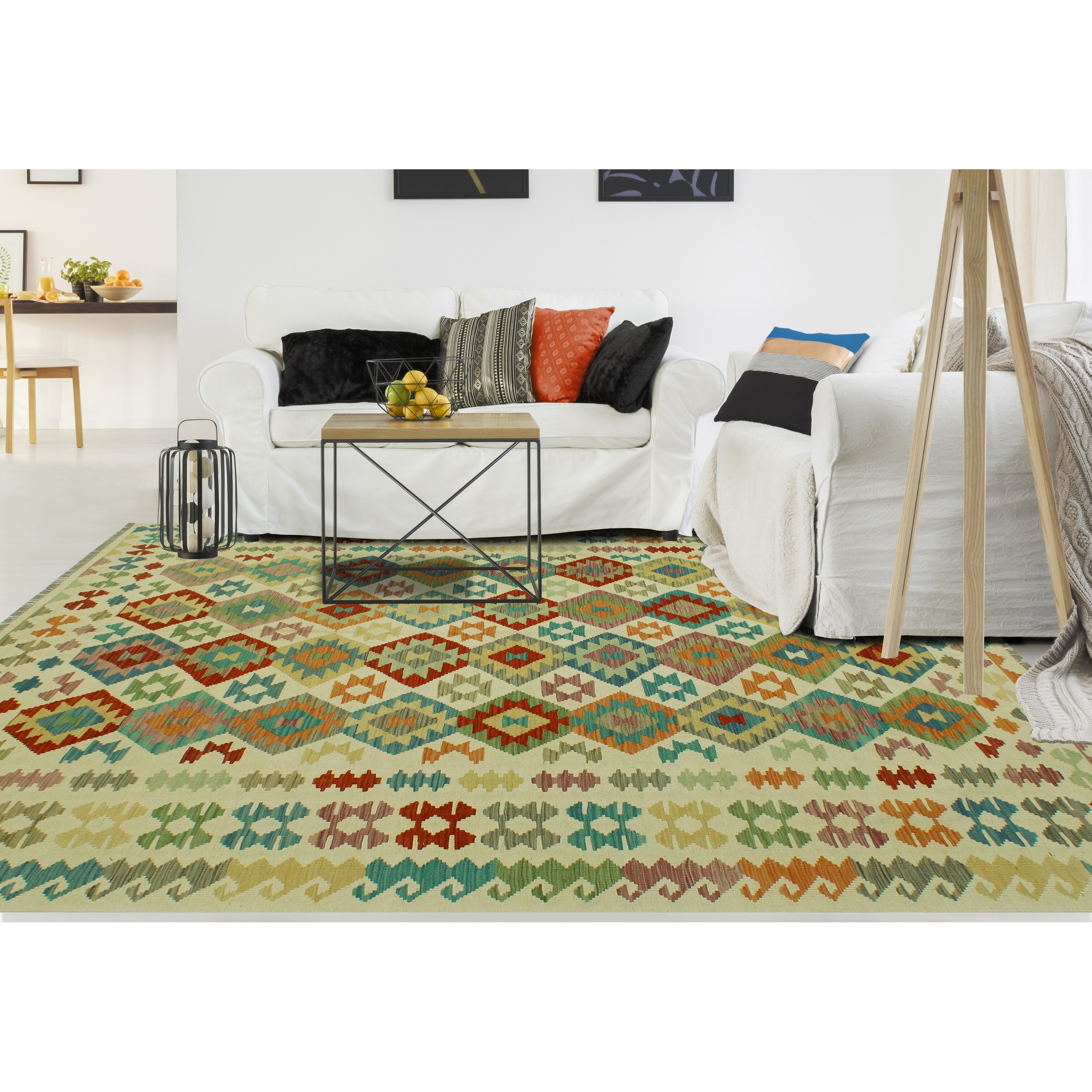 Hand-Woven Sangat Kilim Kendel Ivory/Rust Rug - 6'8