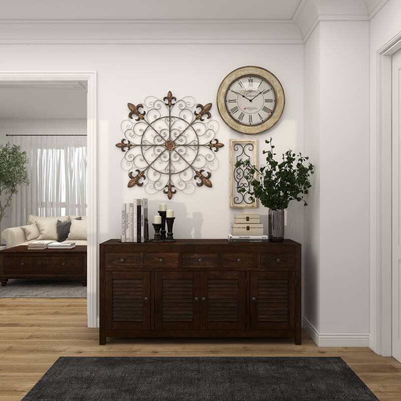 Brown Metal Medallion Fleur De Lis Home Wall Decor with Detailed Scrollwork