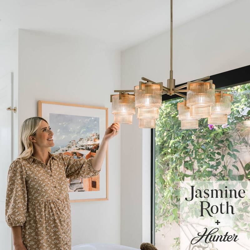 Hunter + Jasmine Roth Ontario Ribbed Glass Pendant Chandelier - Foyer, Dining Room, Kitchen Table or Island - Transitional, Glam