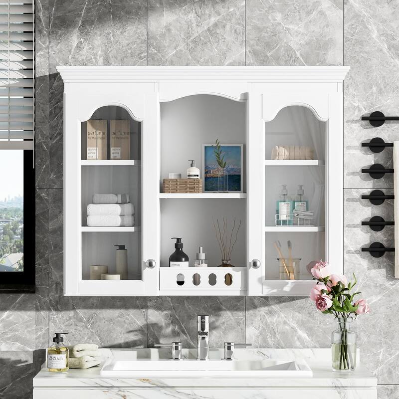 GDFStudio - Marlette Retro Wall-Mounted Bathroom Medicine Cabinet with 2 Glass Doors and Adjustable Shelves - 35.27"W