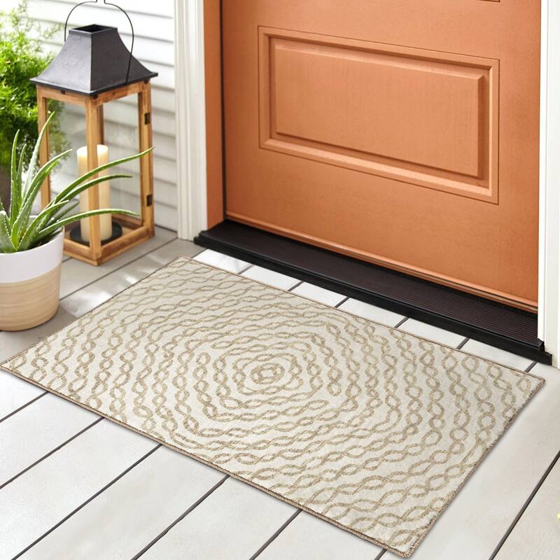 Indoor/ Outdoor Addison Bravado Link Washable Area Rug - 1'8" x 2'6" - Linen