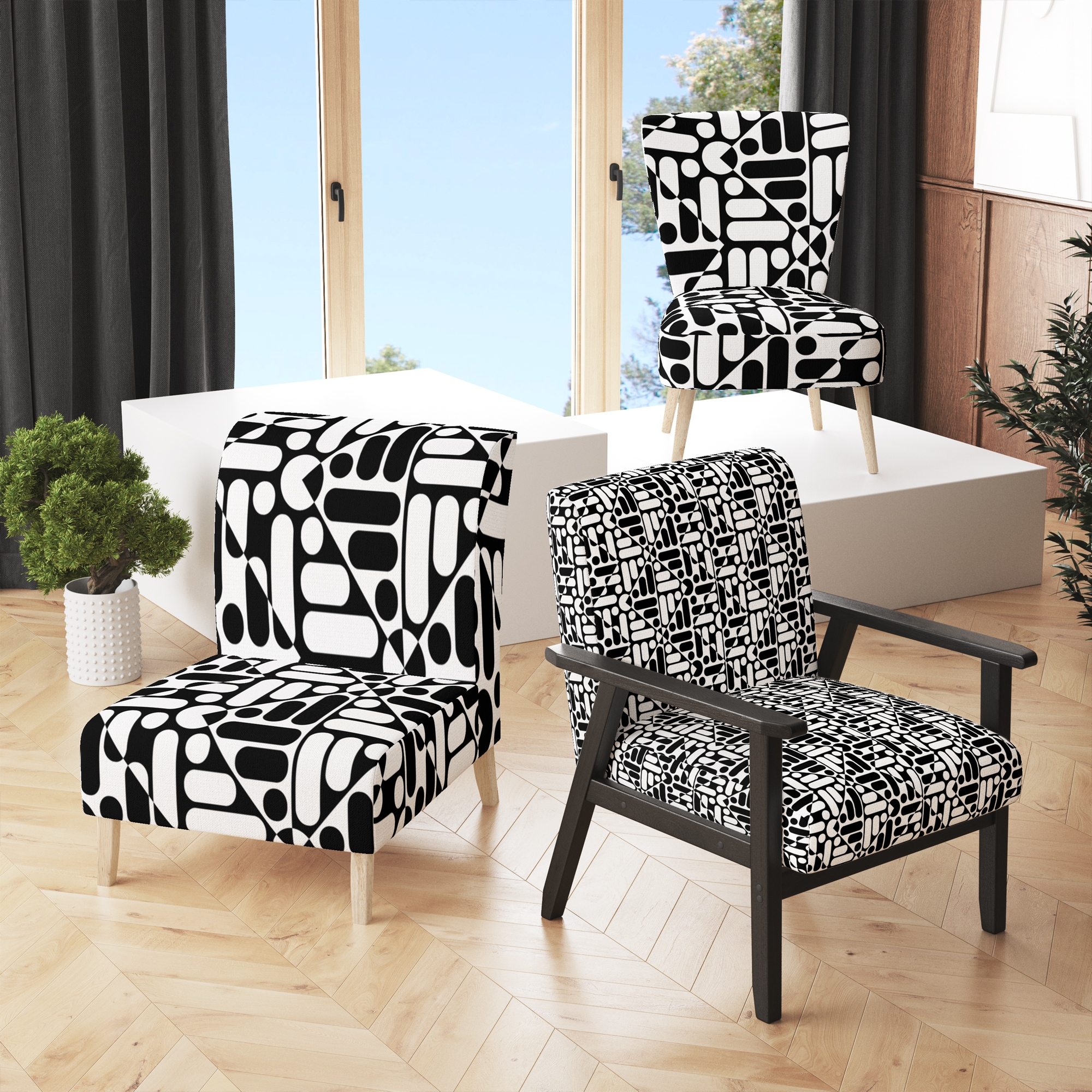 Black and white zebra print arm accent store chair