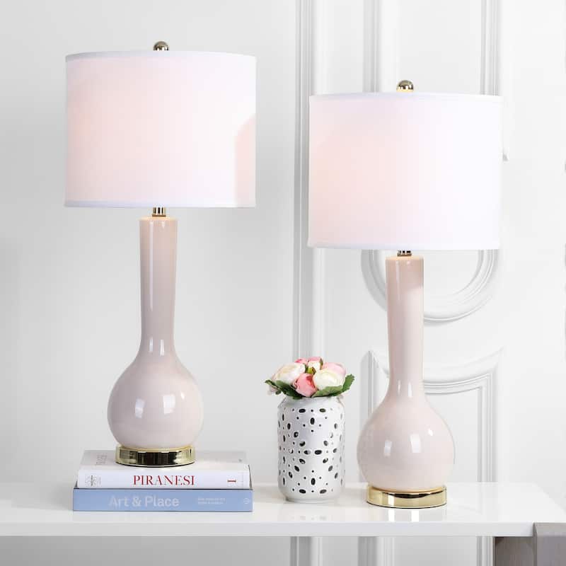 SAFAVIEH Lighting Brigid 31-inch Long Neck Ceramic White Table Lamp (Set of 2) - 14"x14"x30.5" - 14Wx14Dx31H