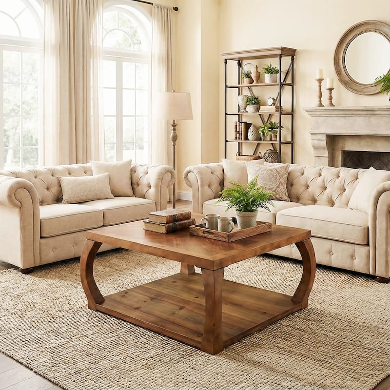 31.49“ Square Solid Wood Coffee Table For Living Room