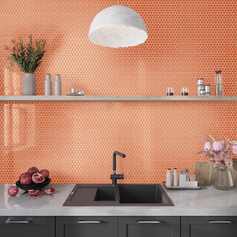 Apollo tile 12" x 12" Cirkel Glossy Orange Porcelain Tile (9.87 sq ft/case) - 10 Pack
