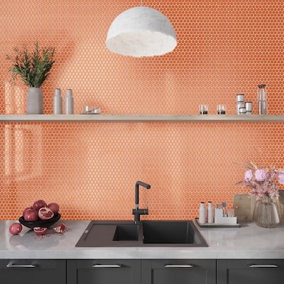 Apollo tile 12" x 12" Cirkel Glossy Orange Porcelain Tile (9.87 sq ft/case) - 10 Pack