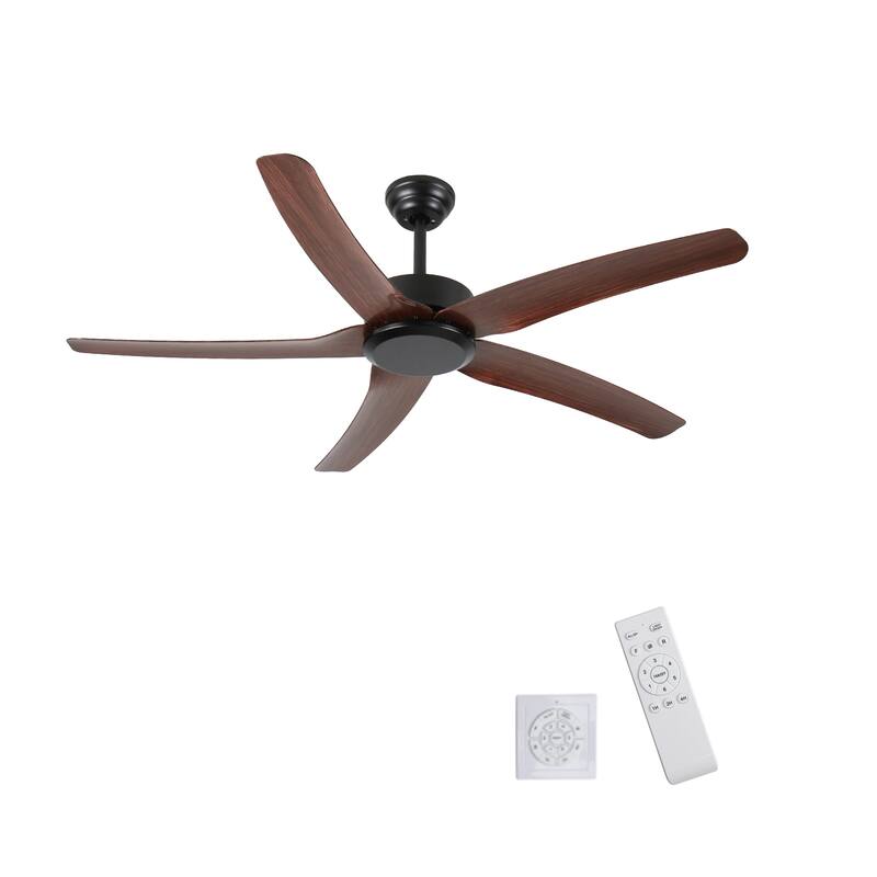 52" Ceiling Fan No Light 5 Reversible ABS Blades 6 Speeds Reversible DC Motor Low Profile Living Room Kitchen Bedroom - Black+Brown