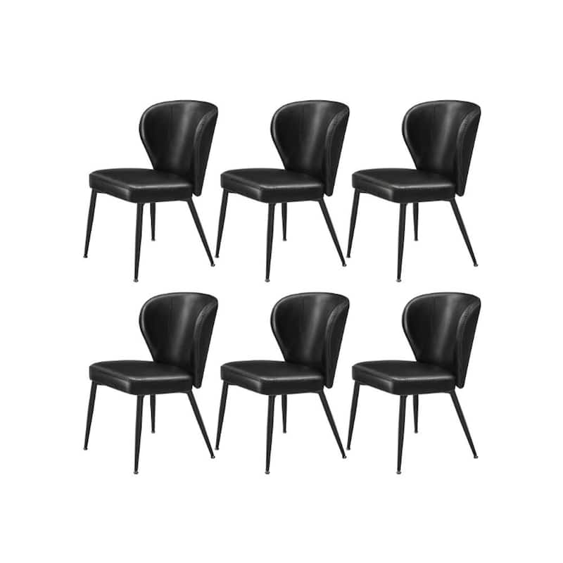Modern Dining Chairs with Steel Frame and Synthetic Leather Padded Seat - Set of 6 - Ink-Black