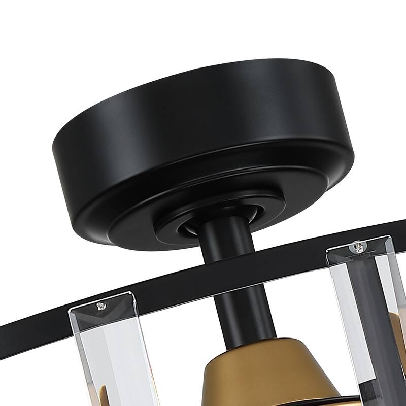 27" Industrial Black DC Motor Downrod Ceiling Fan with Light and Remote Control