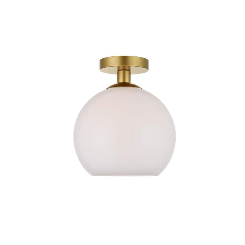 1 Light Flush Mount with 10 inch Frosted White Glass - Brass
