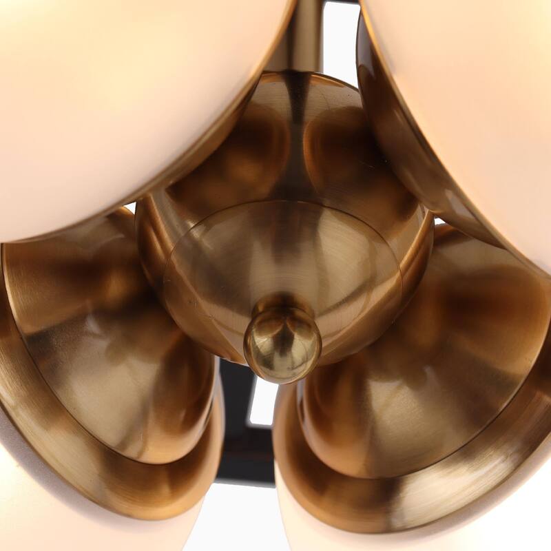 Modern 4-Light Black Gold Chandelier Square Semi Flush Mount Frosted Glass Ceiling Light for Kitchen - L13.5" x W13.5" x H13.5"