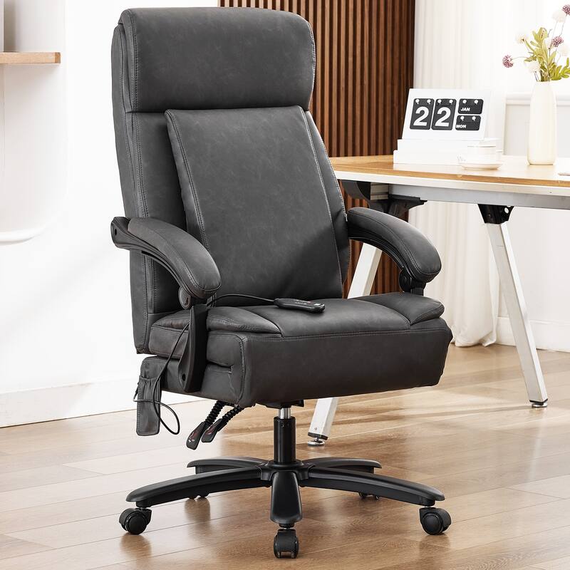 500Lbs Massage Reclining Executive Office Chair, Faux Leather High Back Ergonomic Office Chair With Footrest