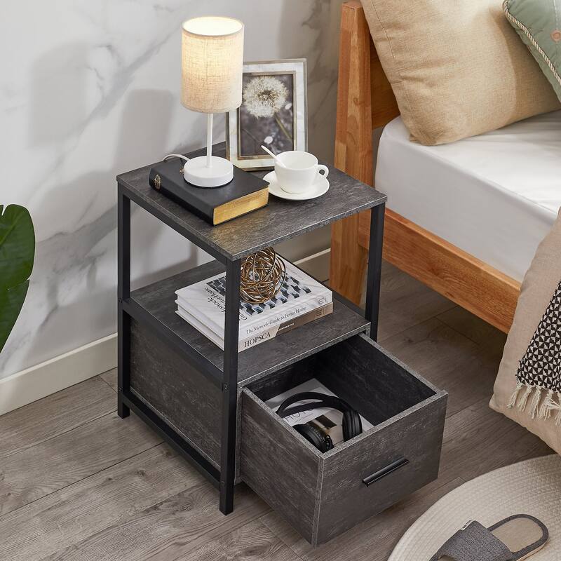 VECELO Nightstand Set of 1/2, Modern Square Side End Table, Living Room, Study Metal Frame