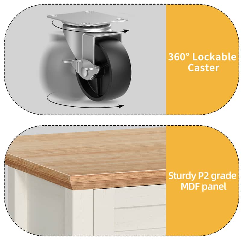 Rolling Kitchen Island Kitchen Cart Storage Cabinet with Open Shelves