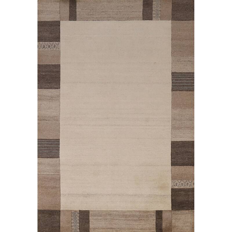 Gabbeh Indian Area Rug Hand-Tufted Beige Wool Carpet - 5'3" x 7'7"