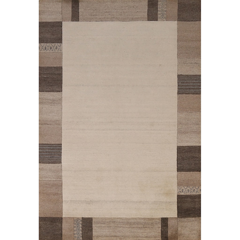 Gabbeh Indian Area Rug Hand-Tufted Beige Wool Carpet - 5'3" x 7'7"