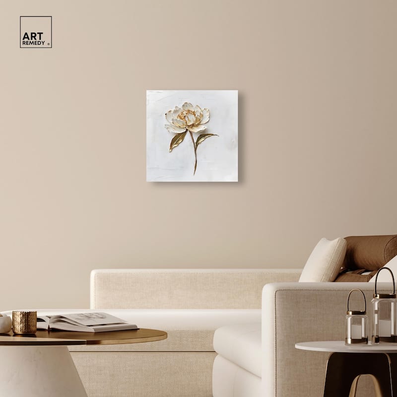Simple Golden Peonie Canvas by Art Remedy, Gallery Wrapped