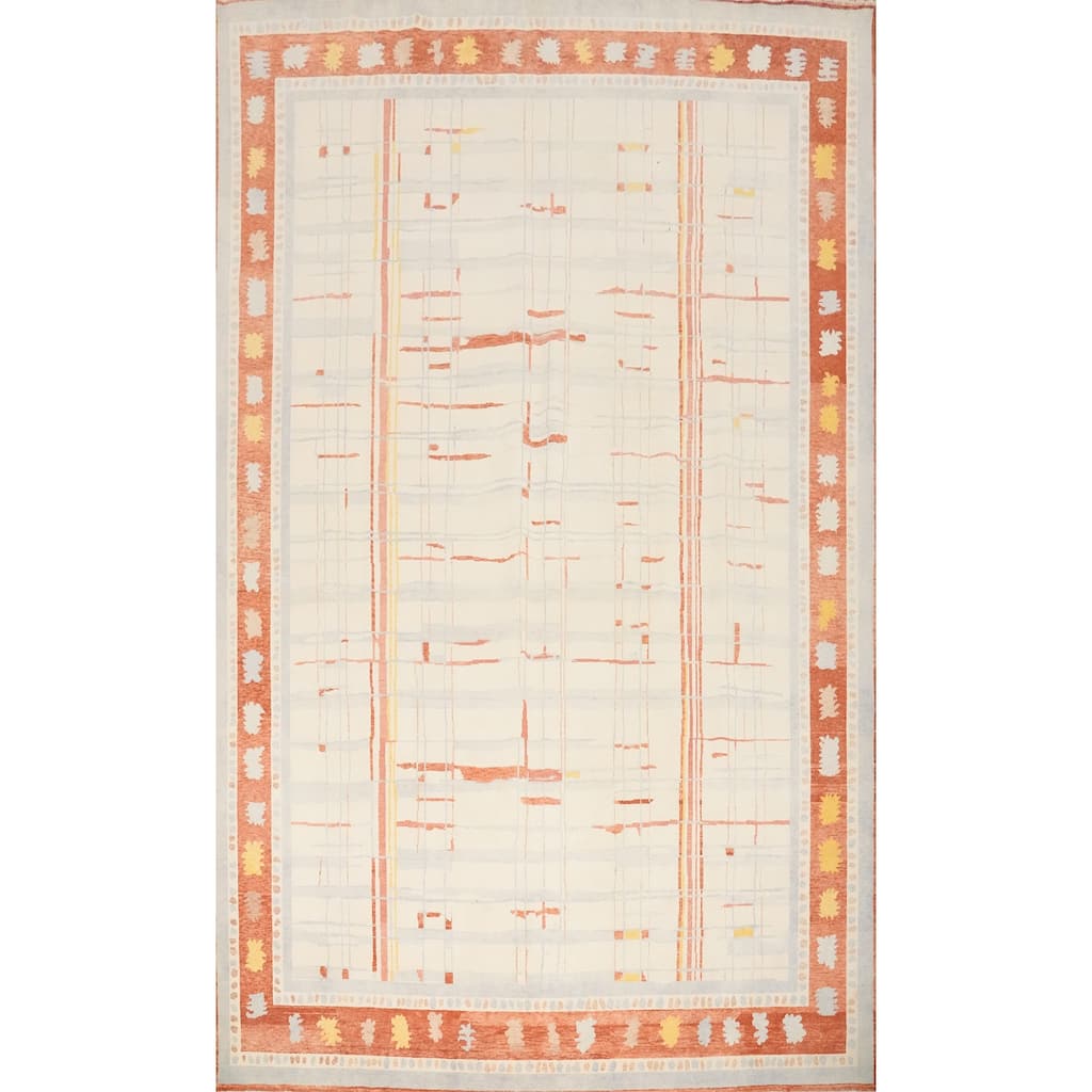Hand Knotted Oriental 100% Wool Carpet Modern Geometric Beige & Ivories Gabbeh Area Rug - 13' 3'' X 10' 0''