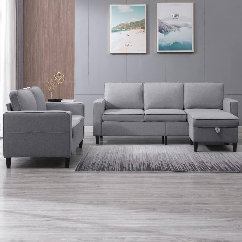 Mixoy Convertible Living Room Furniture Set-Single Sofa/Loveseat/3-Seat Sofa with Ottoman for DIY Combination