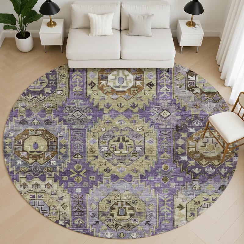 Premium Washable Super Soft Traditional Global Mayfield Rug - Eggplant - 8' x 8'