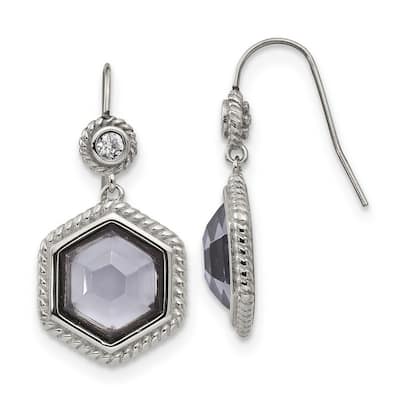 Curata Stainless Steel Polished Antiqued Glass and CZ Cubic Zirconia Art Deco Earrings (12mm x 36mm)