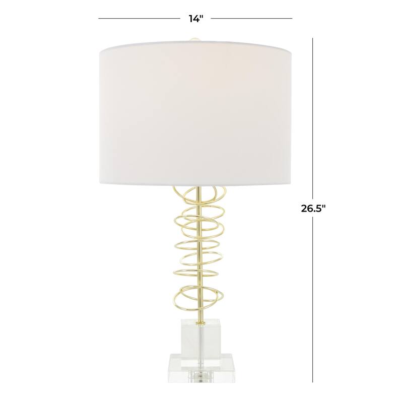 Gold Metal Overlapping Ring Abstract Room Accent Lamp with Elevated Square Glass Base