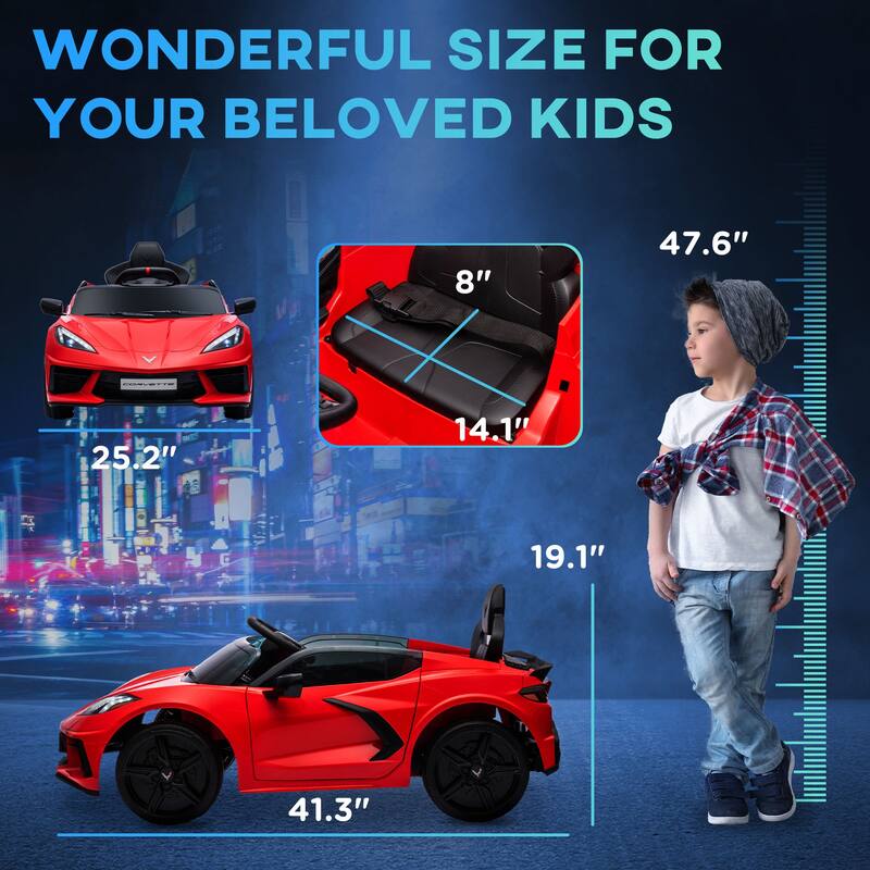 12V Kids Ride-On Chevrolet Corvette Licensed Car with Suspension, USB Music Port, and Dual Driving Modes for 3-6 Years